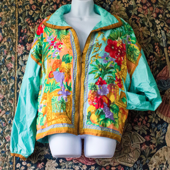 Vintage Jackets & Blazers - Vintage Windbreaker Tropical Aqua Blue Unique